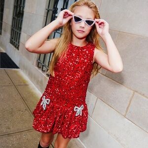Sparkling Red Sequin Dress with Bow Details
